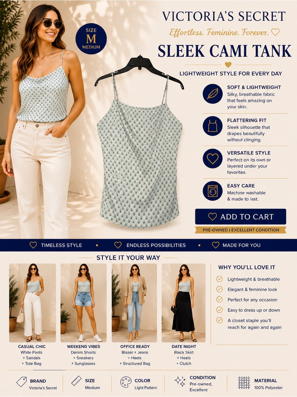 Victoria's Secret Light Sage Patterned Sleek Cami Tank